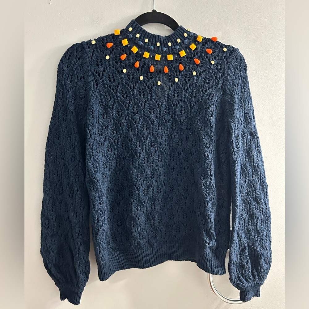 Sezane Dark Blue Sweater with Bright Accents - Picture 5 of 8